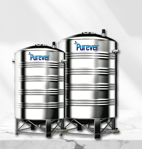 Purever signature series roof top water tank on a grey color background.