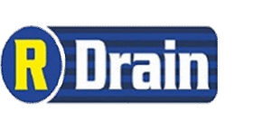 RDrain logo in yellow and white on blue color background.