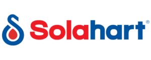 Solahart brand logo in red and blue color on transparent background.