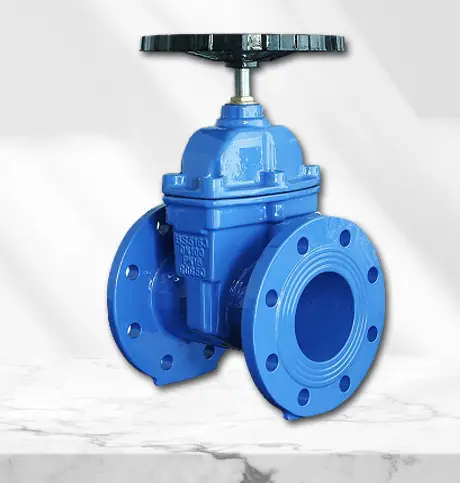 Varie blue color gate valve with blue handle on white background