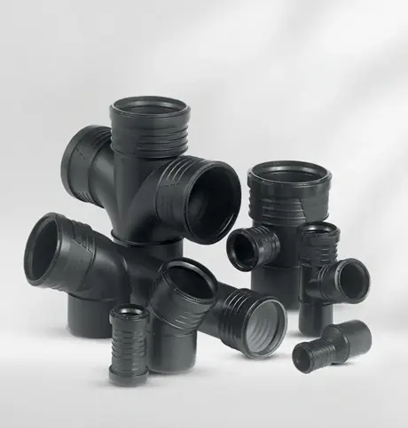 Wavin Sitech pipes display on grey color background.